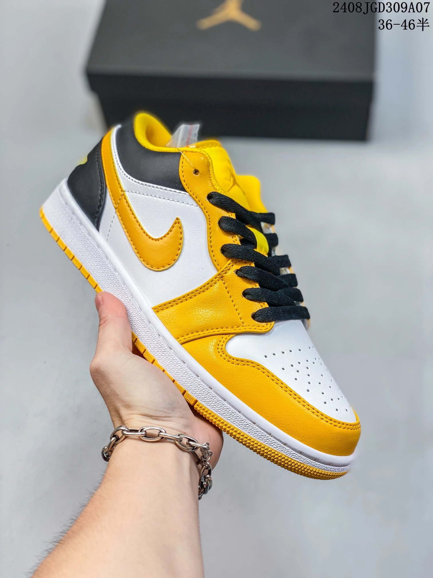 Air Jordan AJ1 Low Yellow White Black Leather Sneakers