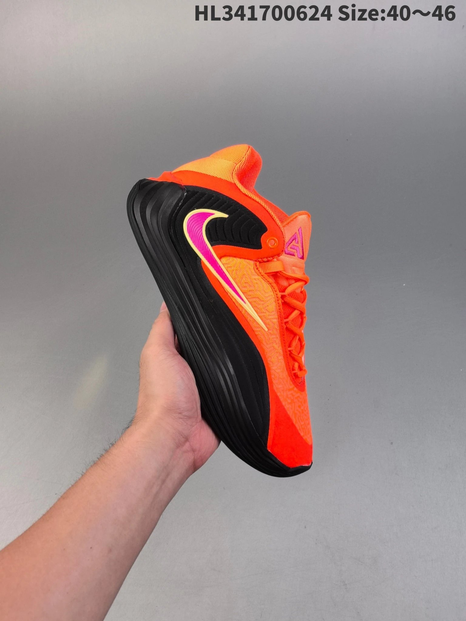 Nike Giannis Orange Black Basketball Shoes Pink Swoosh