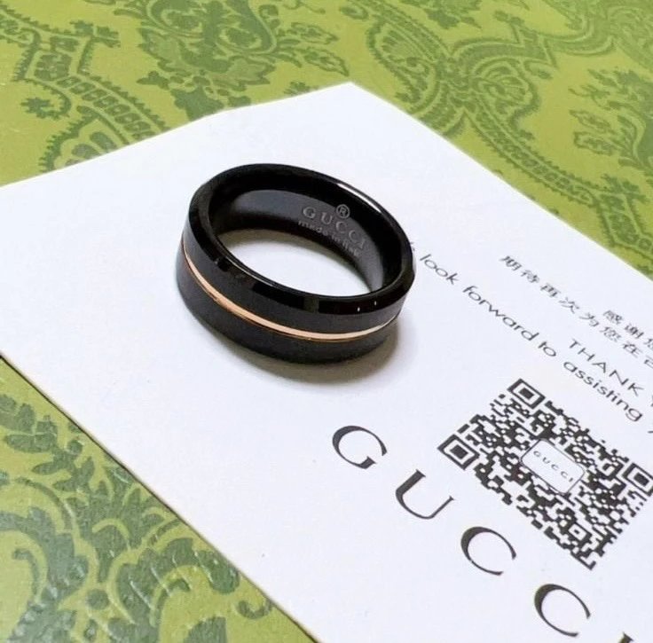 Gucci Black Double-Band Ring Gold Accent Unisex Jewelry