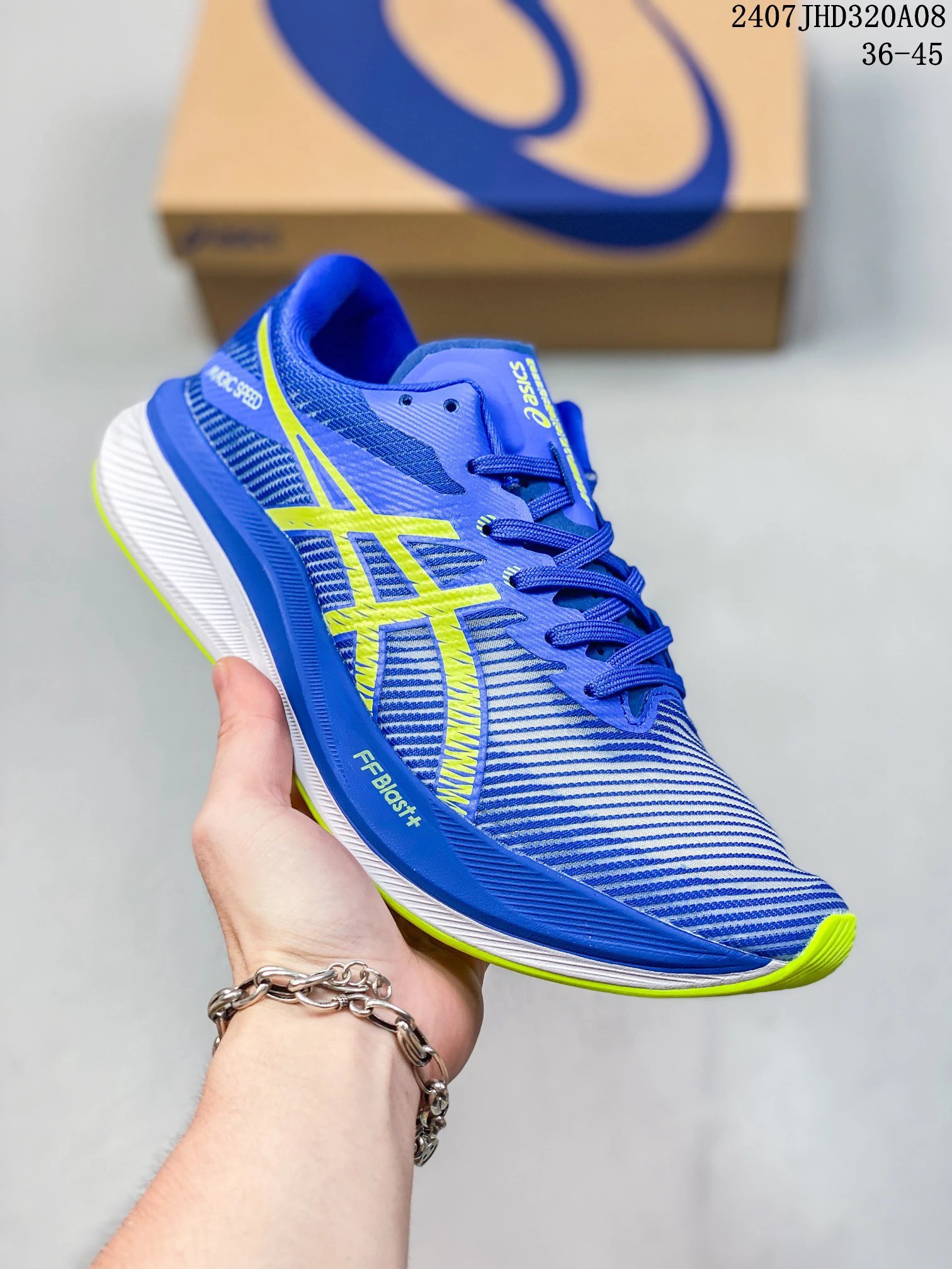 Asics FF Blast+ Blue Yellow Cushioned Mesh Running Shoes