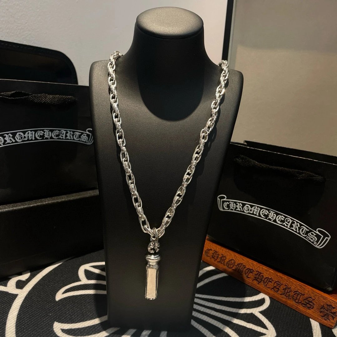 Chrome Hearts Silver Cross Totem Pendant Gothic Necklace