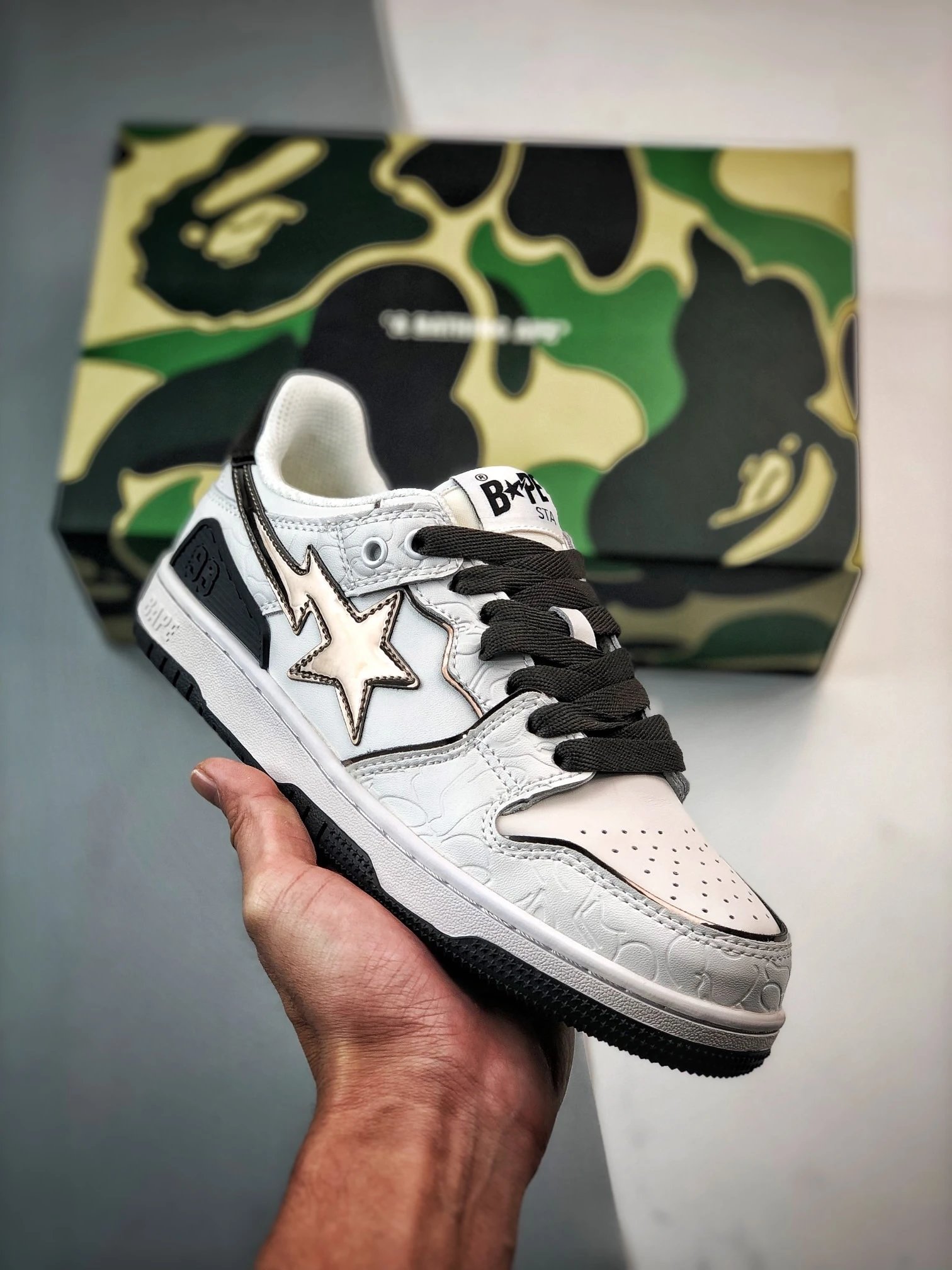 BAPE STA White Black Ape Camo Low Top Sneakers