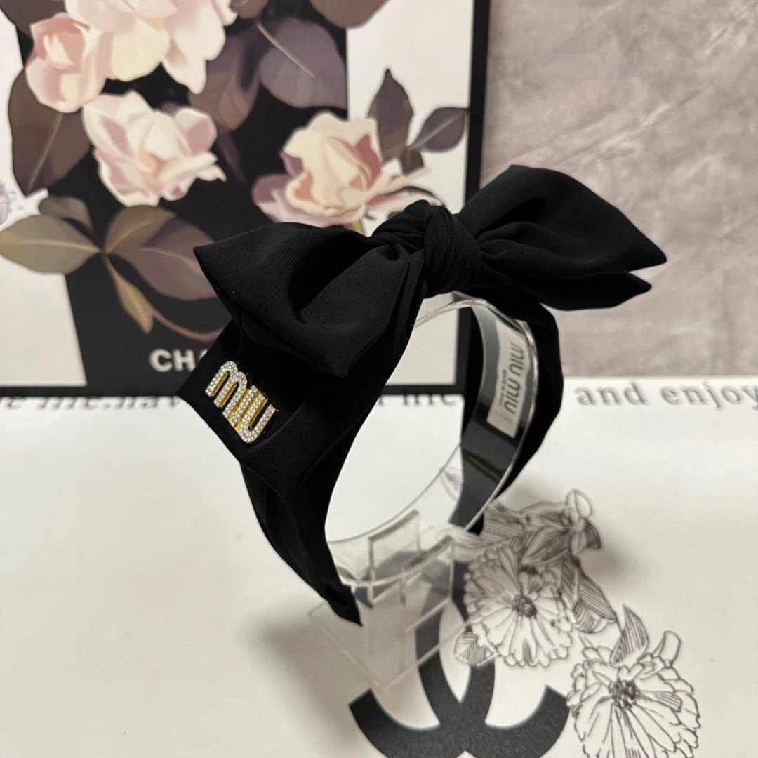 Miu Miu Black Bow Logo Headband Luxury Hair Accessory