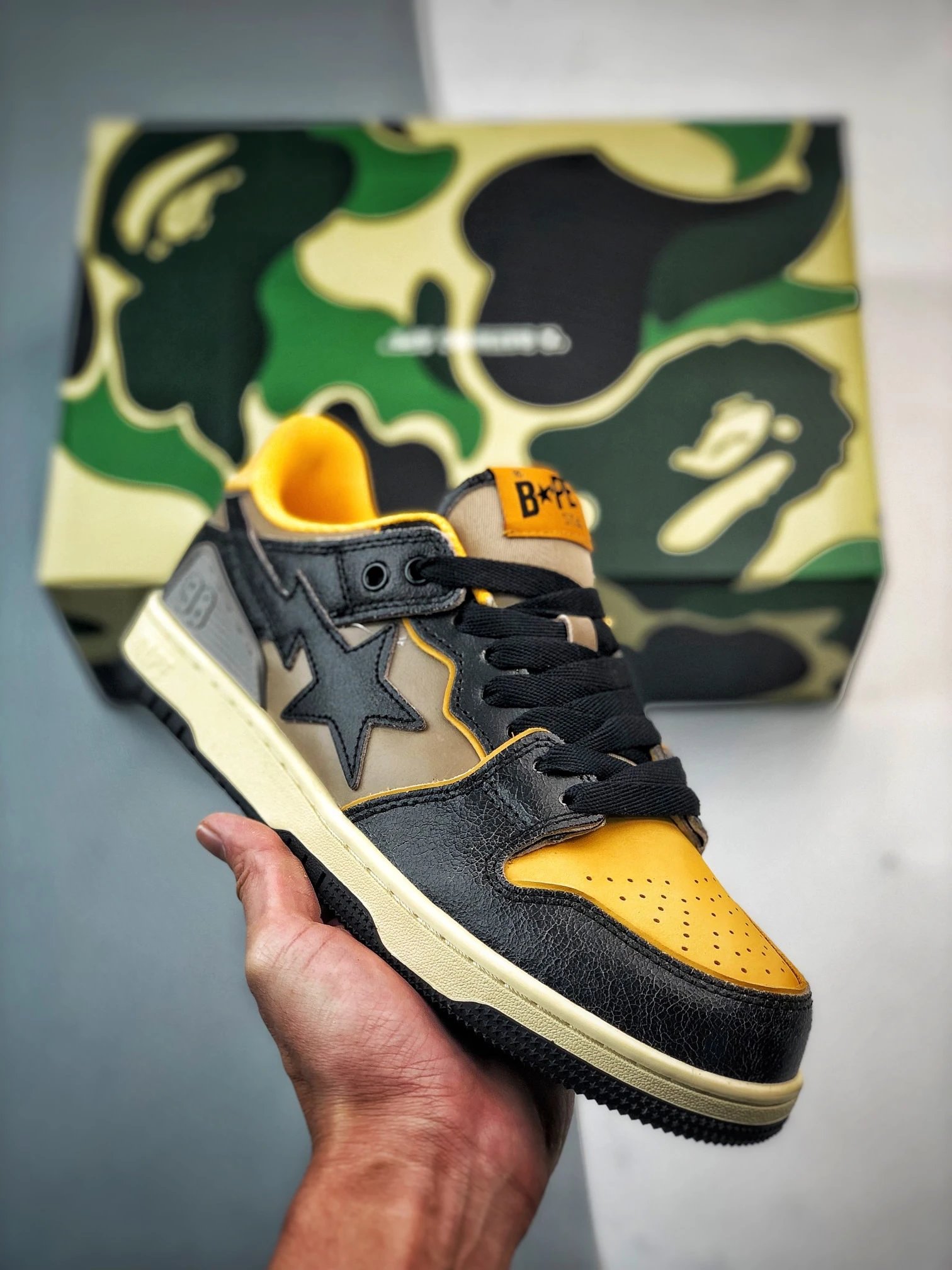 Bape Bape Sta Black Yellow Beige Low-Top Unisex Sneakers