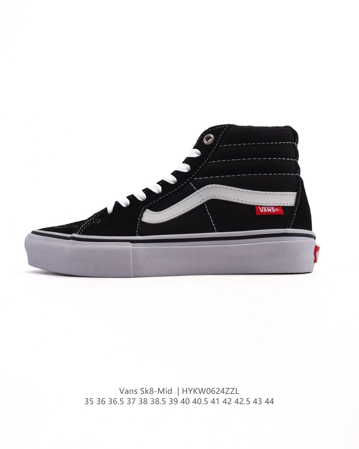 Vans Sk8-Mid Black White Suede Canvas Skate Shoes