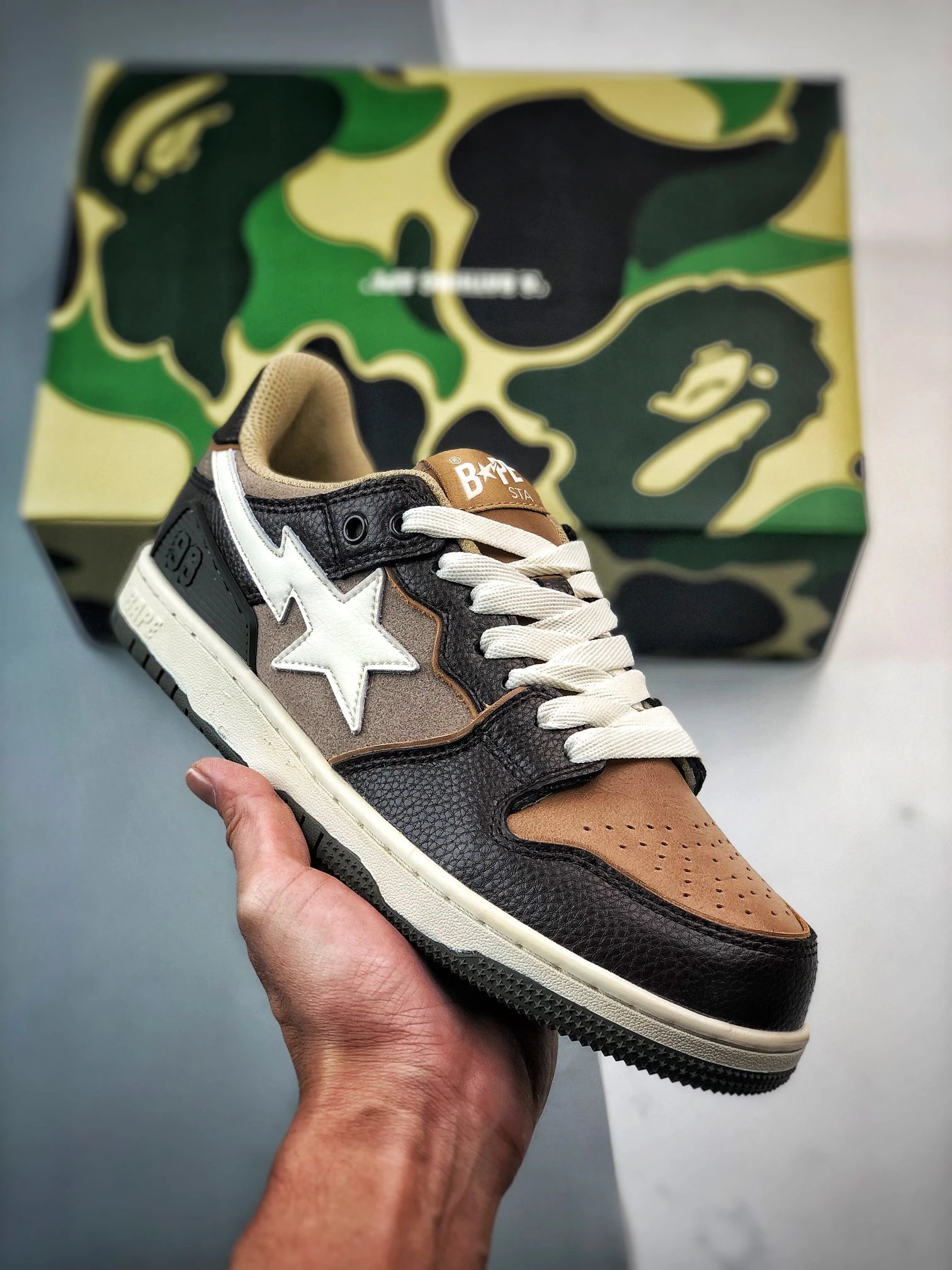 BAPE STA Low-Top Black Brown White Star Sneakers