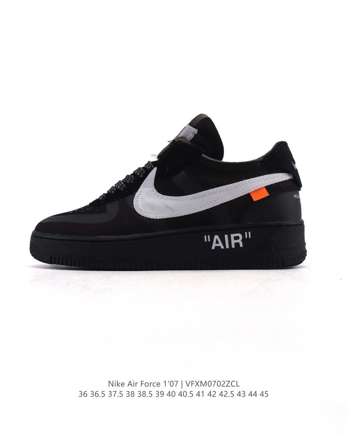 Nike Air Force 1 x Off-White Black Low Top Sneakers, Leather Mesh & AIR Detail
