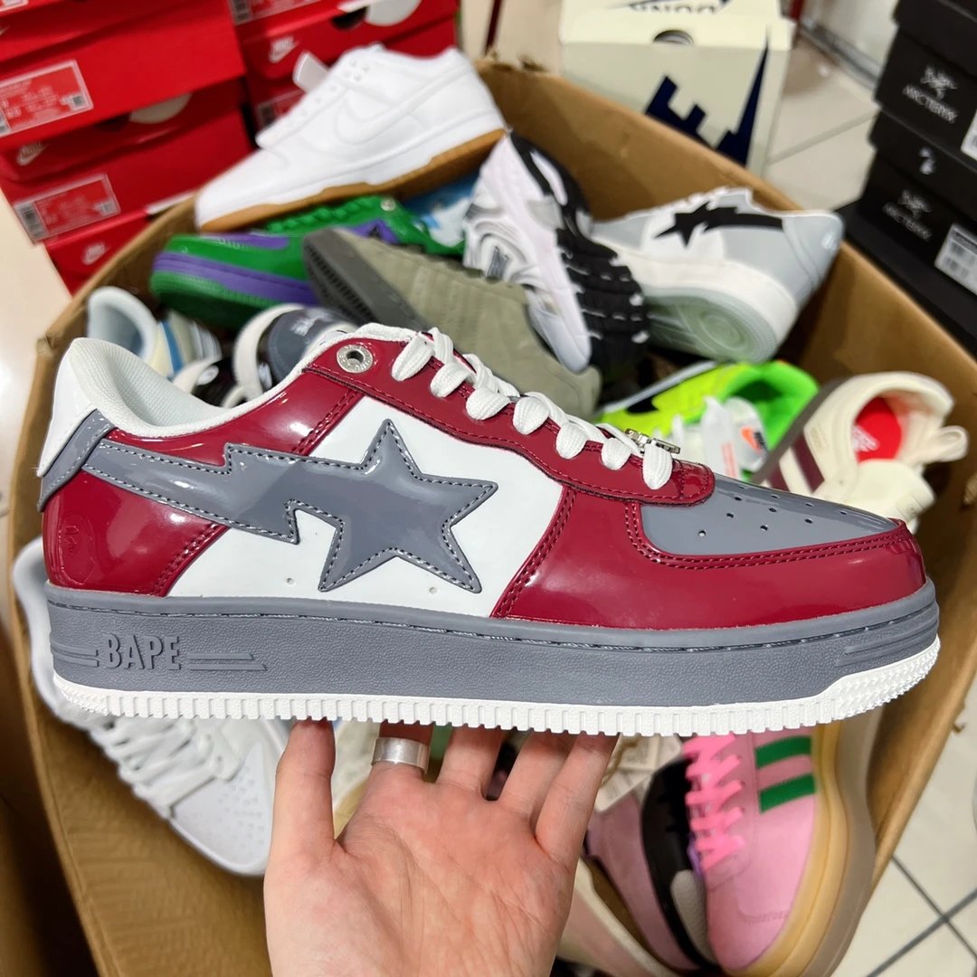 Bape Bapesta Red White Grey Low Top Skate Sneakers