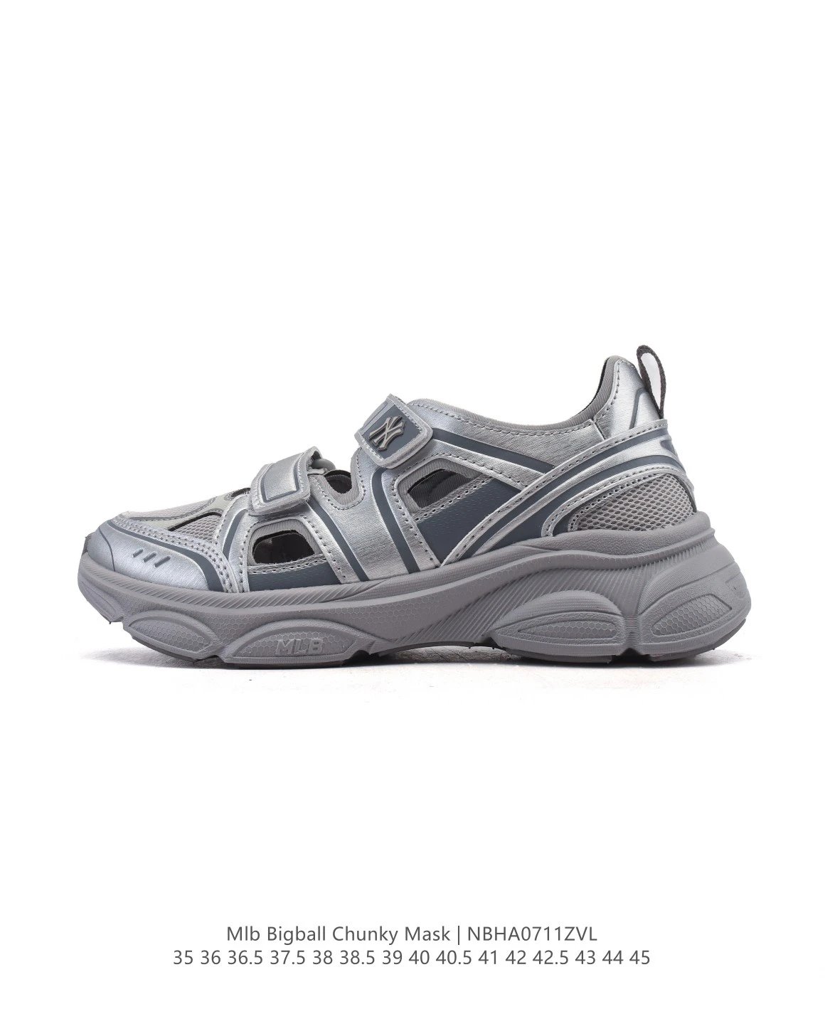 MLB Bigball Chunky Gray Silver Mesh Dad Sandals