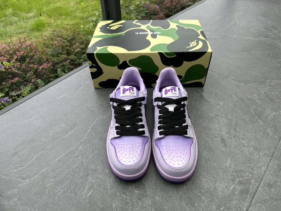Bape BAPESTA Light Purple Leather Sneakers Black Laces