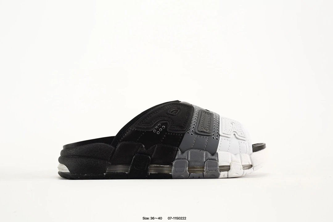 Nike Air More Uptempo Black Grey White Air Cushion Slides