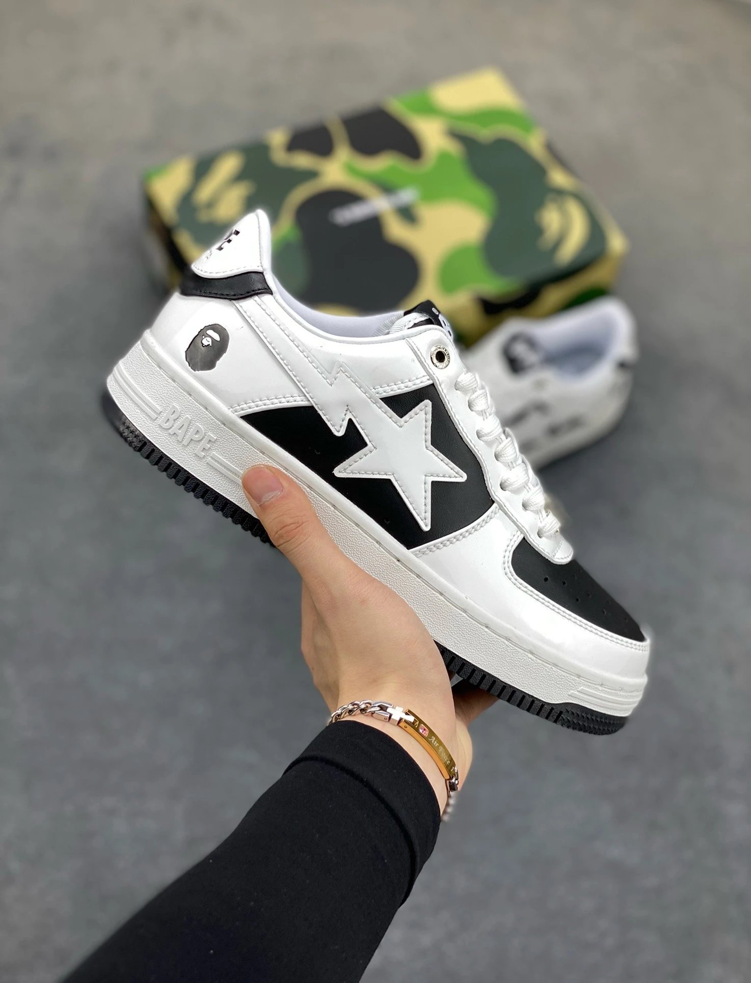 Bape Ape Head Bape STA White Green Leather Sneakers