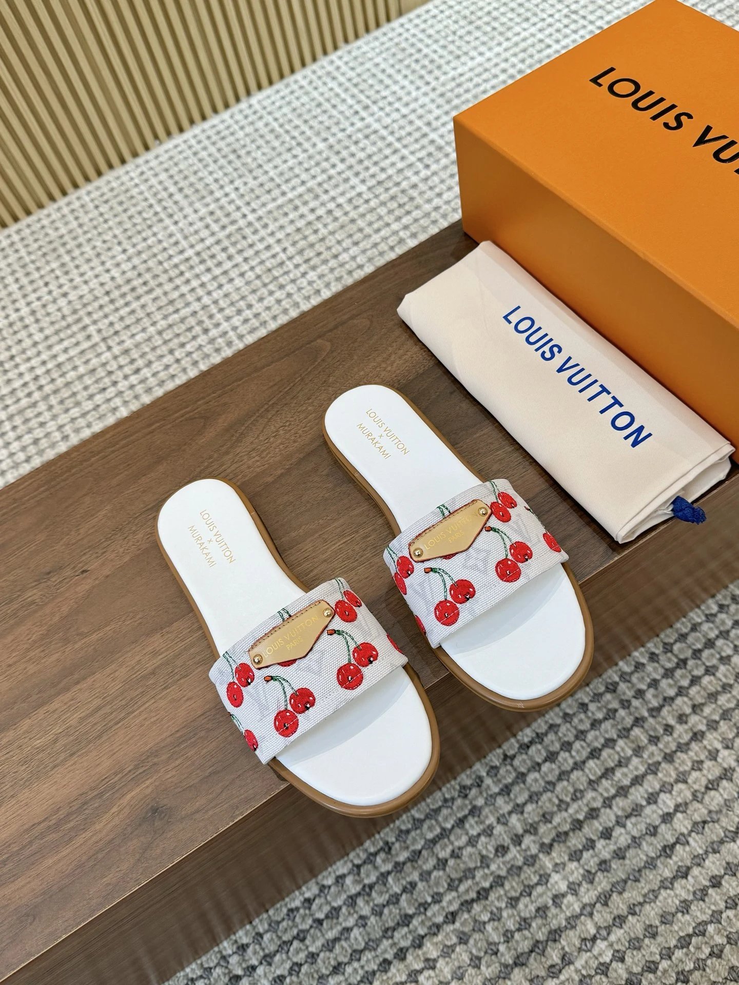 Louis Vuitton Cherry Print Flat Slides Sandals