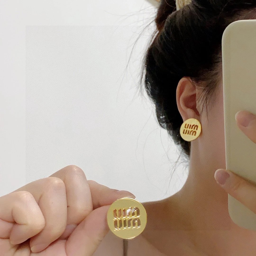 Miu Miu Silver Logo Round Stud Earrings