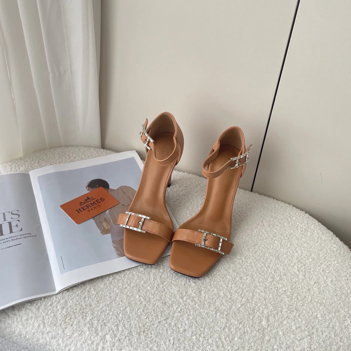 Hermes Brown H Buckle Leather Ankle Strap Heels