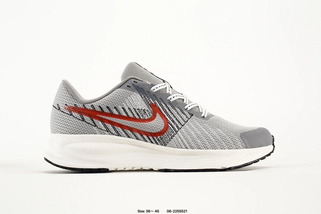 Nike Grey Red Swoosh Knit Mesh Cushioned Running Shoes