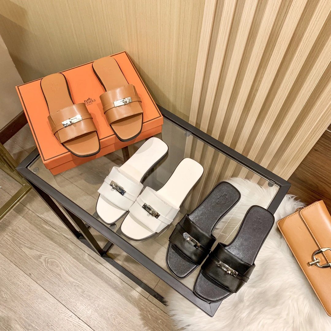 Hermes Oran Style Brown Leather Flat Sandals Women