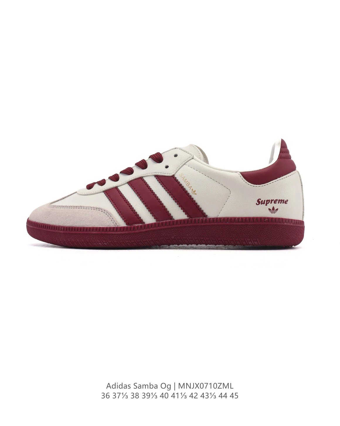 Adidas Samba OG x Supreme Cream Burgundy Low-Top Sneakers