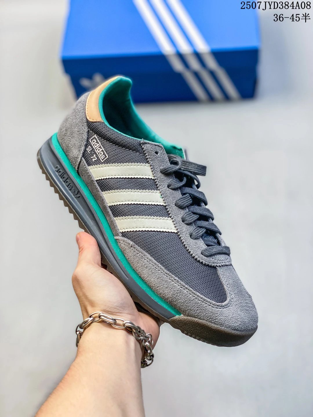 Adidas SL 72 Gray Green Retro Suede Mesh Sneakers