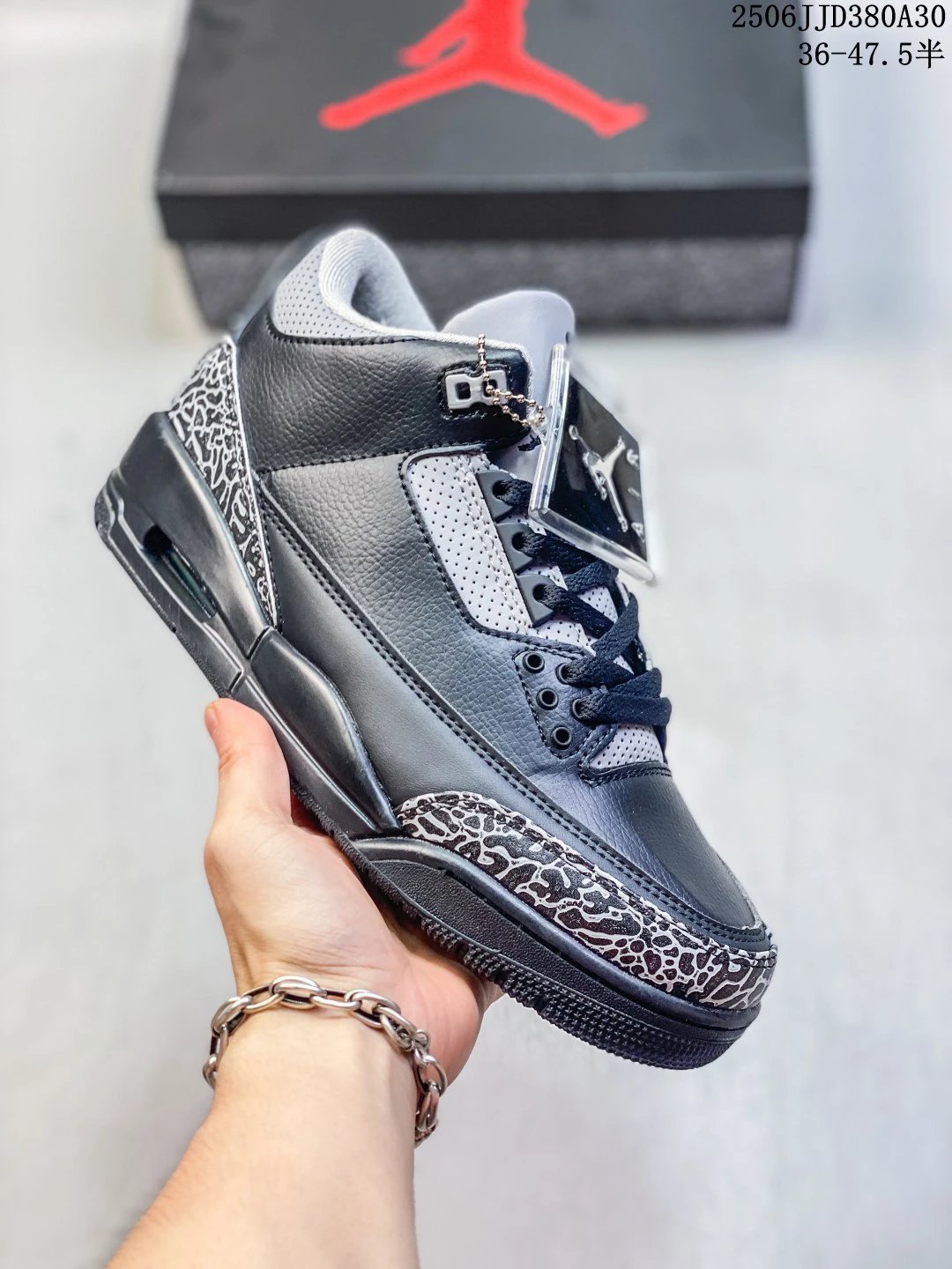 Air Jordan AJ3 Black Grey Elephant Print Basketball Shoes