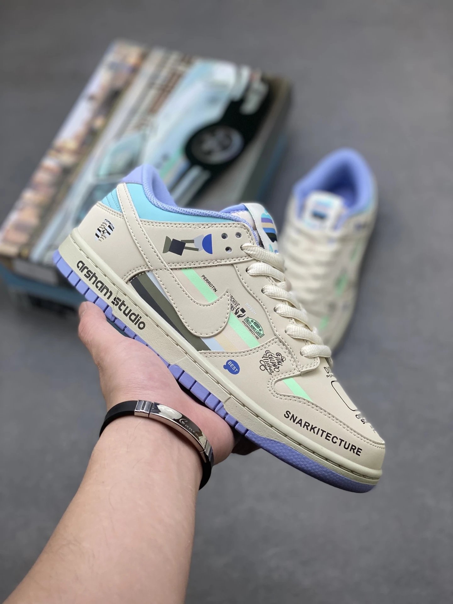 Nike Dunk Low Beige Graffiti Leather Skate Sneakers