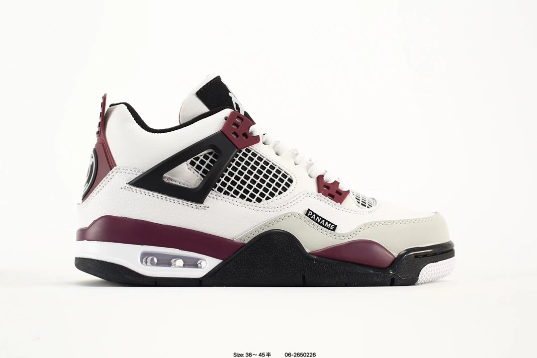 Air Jordan AJ4 Retro White Burgundy Basketball Sneakers