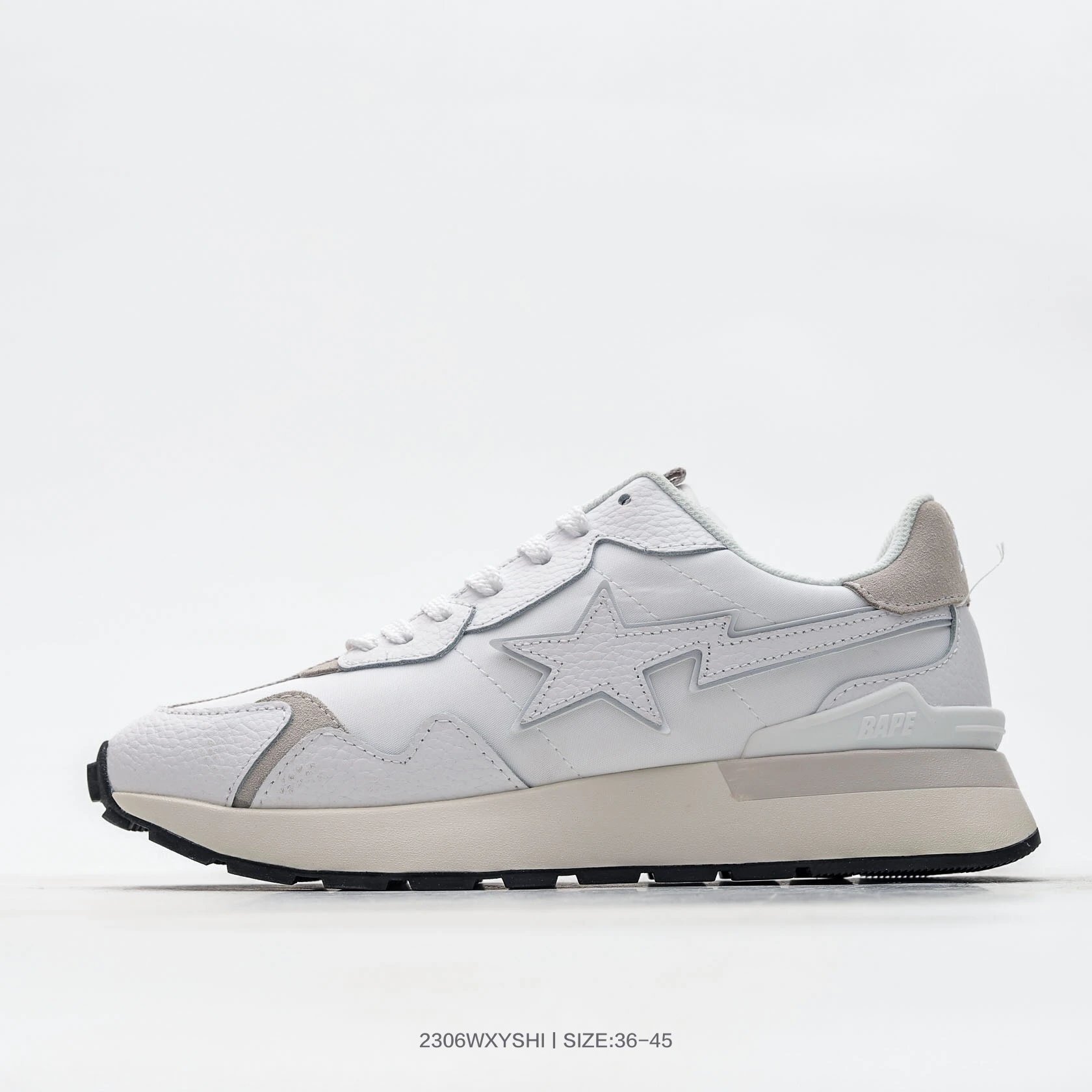 BAPE STA White Grey Low-Top Leather Suede Sneakers