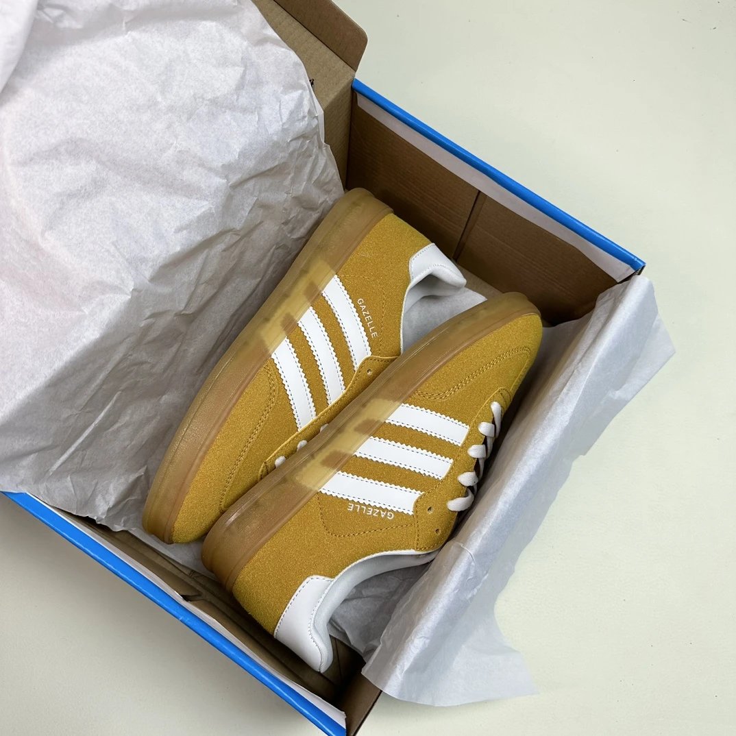 Adidas Gazelle Yellow Suede White Stripe Gum Sneakers