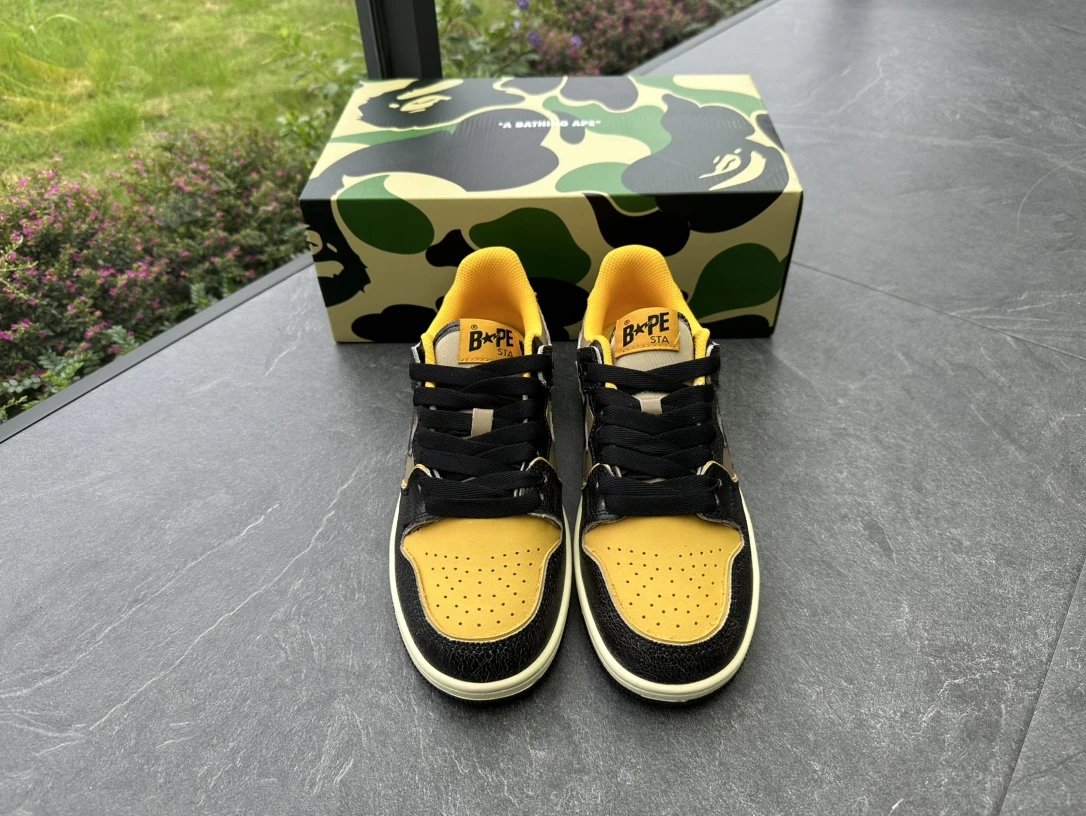 Bape Shark Camo Colorblock Leather Low Skate Shoes