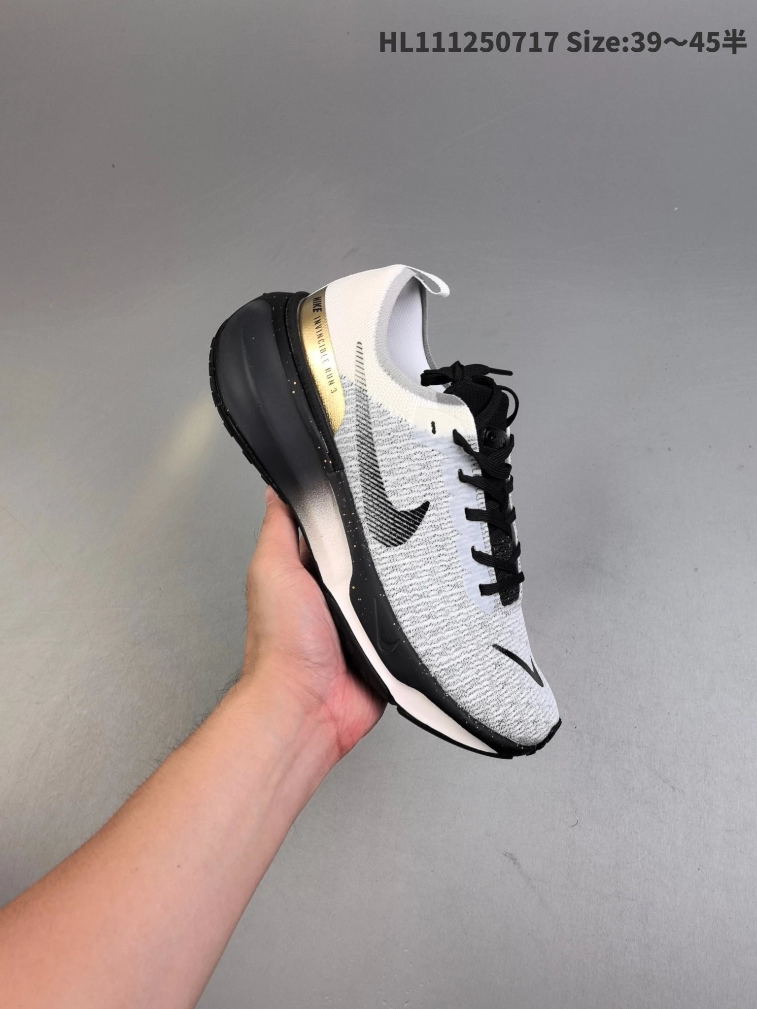 Nike Invincible Run 3 White Black Gold Running Shoes