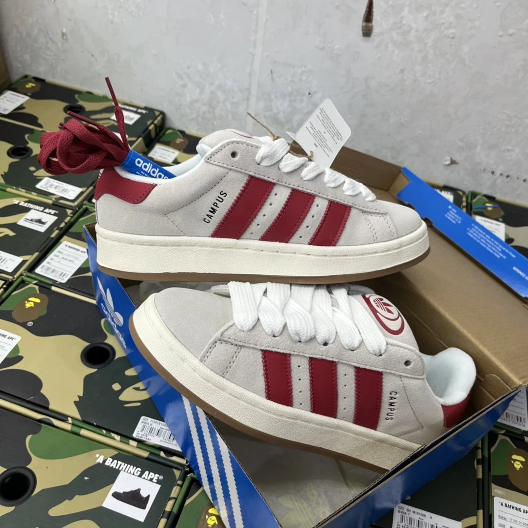 Adidas Campus Off White Burgundy Suede Low Top Sneakers