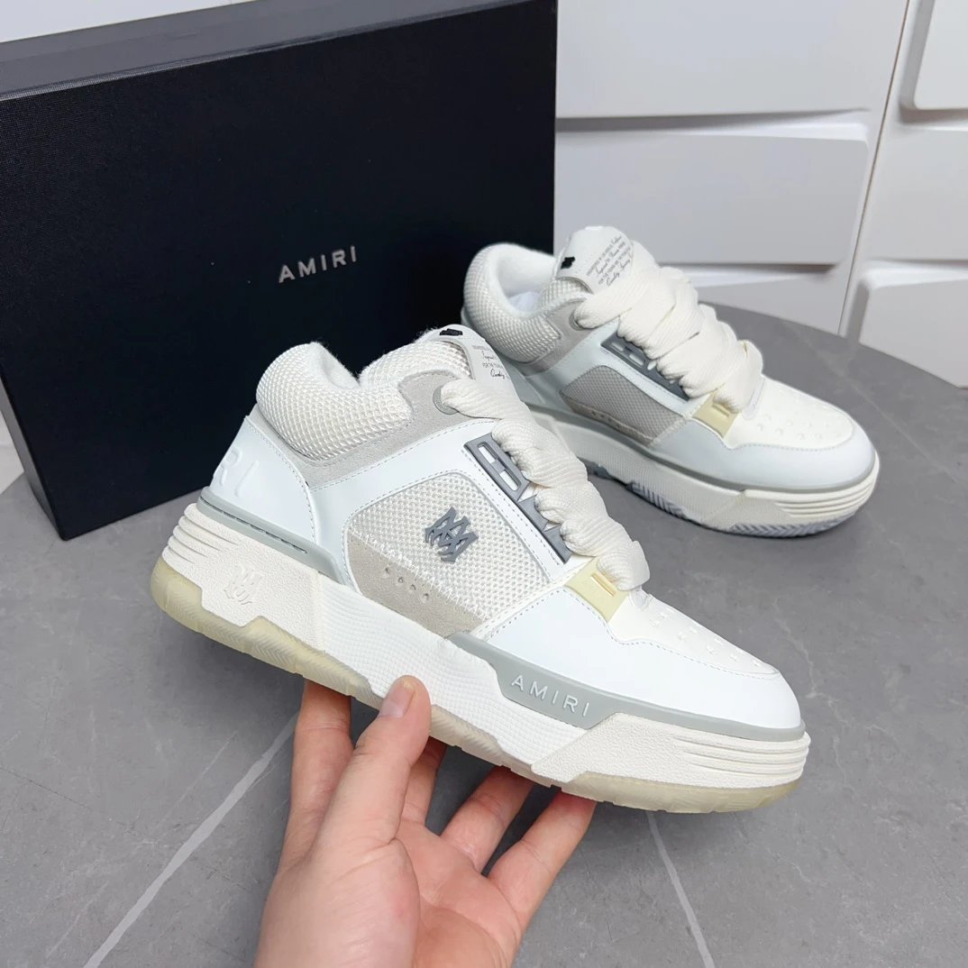 Amiri White Gray Mesh Leather Low Top Sneakers