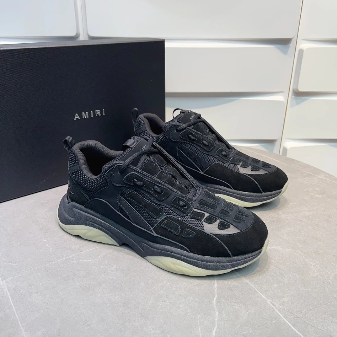 Amiri Skel-Top Black Mesh Suede Low-Top Sneakers