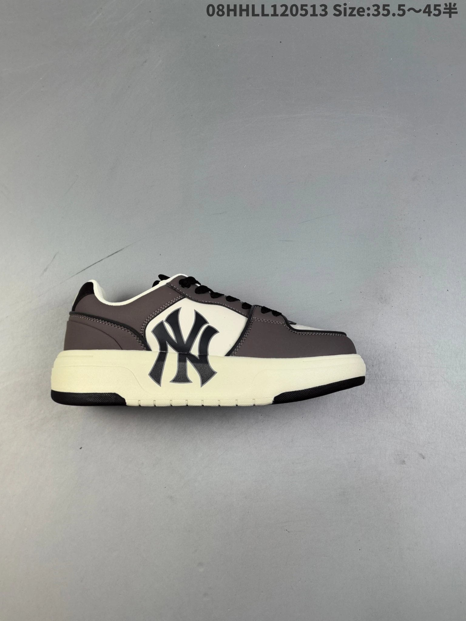 MLB Yankees Grey Beige Platform Leather Street Sneakers
