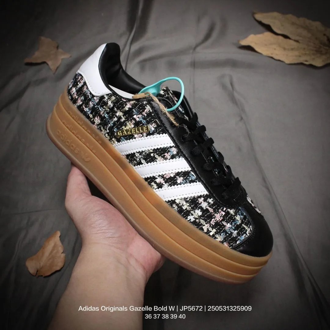 Adidas Gazelle Bold W Black Tweed Platform Sneakers