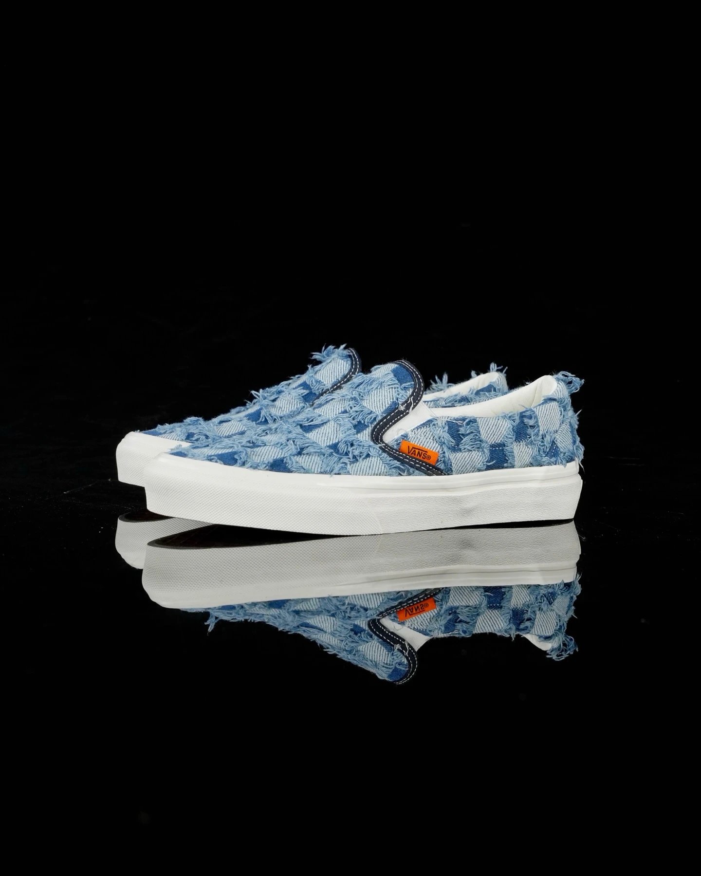 Vans Slip-On Blue Distressed Denim Canvas Skate Shoes
