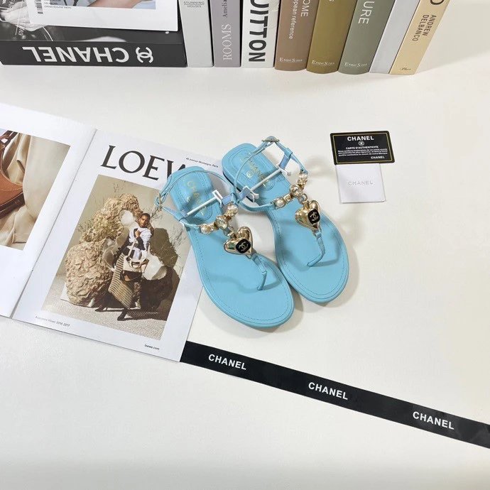 Chanel Blue PVC Thong Sandals with Heart Charm