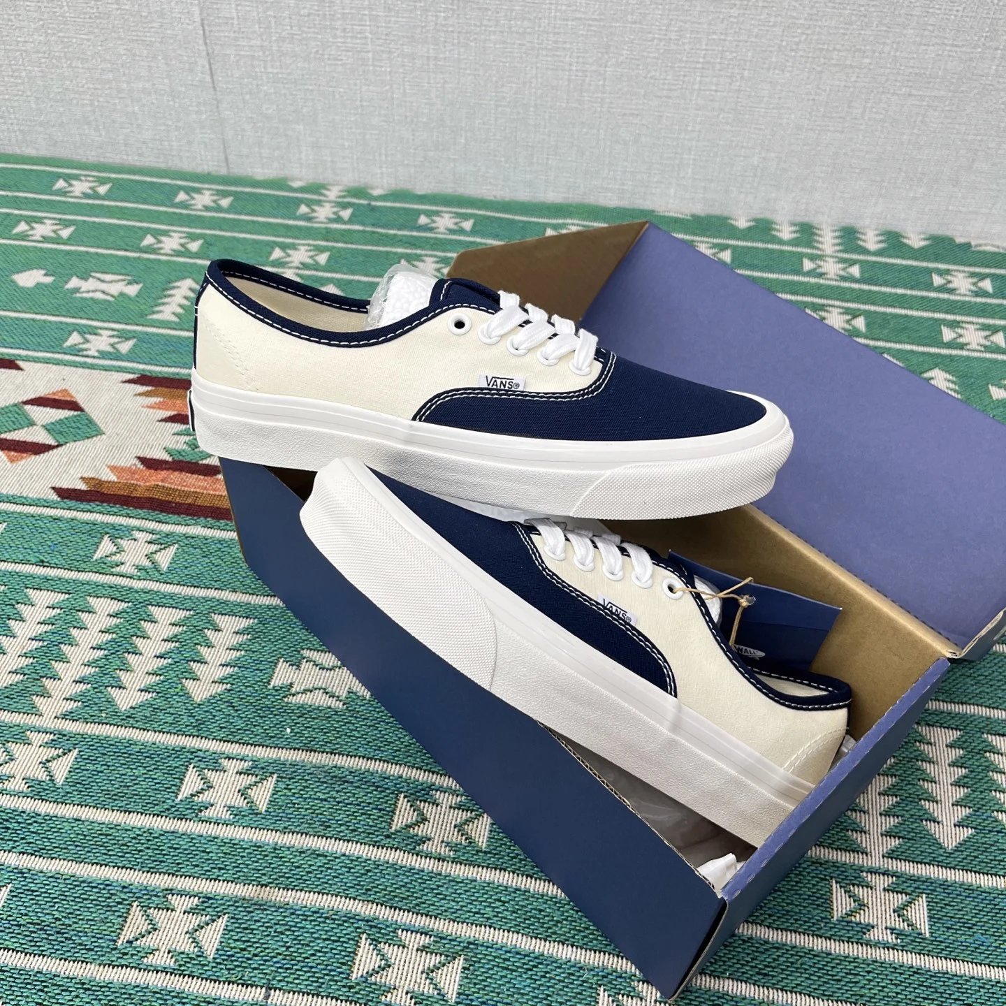 Vans Authentic Navy Cream Canvas Skate Shoes