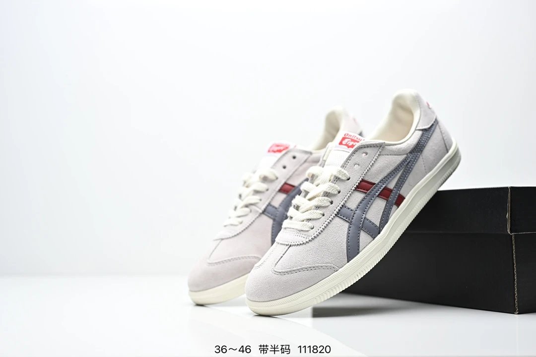 Onitsuka Tiger Vintage Gray Blue Red Suede Low Top Sneakers
