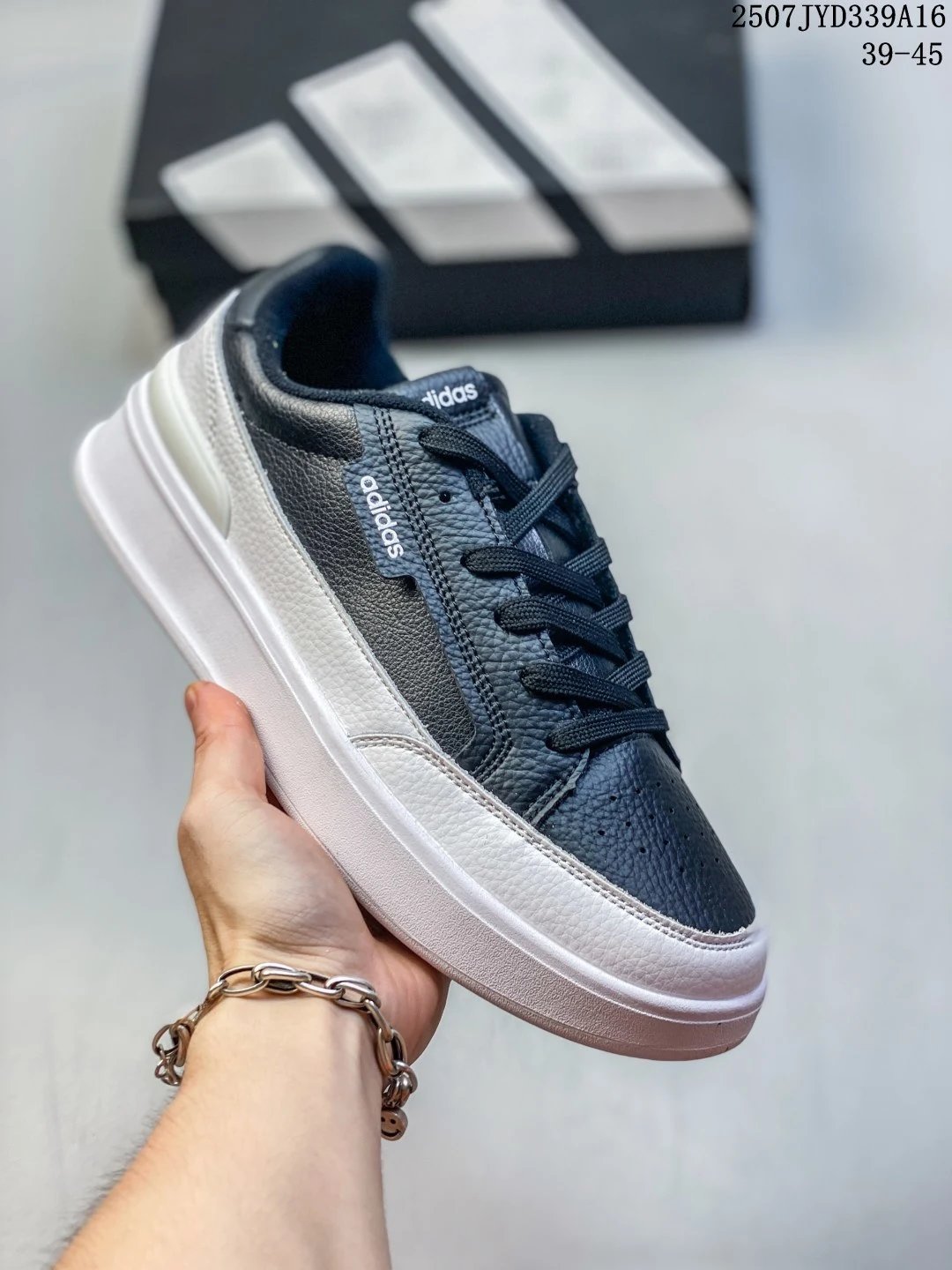 Adidas Black White Leather Platform Low Top Sneakers