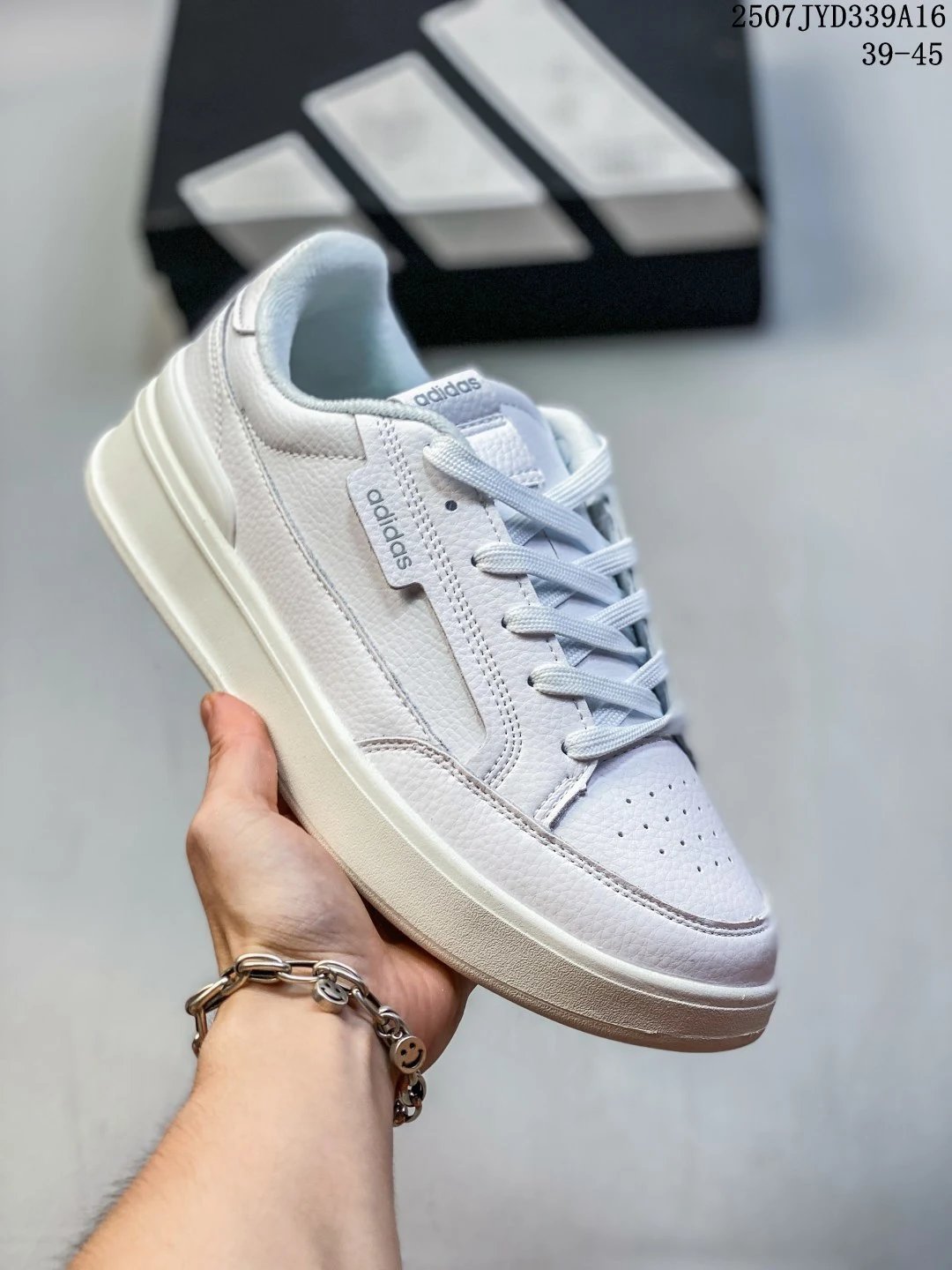 Adidas White Low Top Pebbled Leather Skate Sneakers