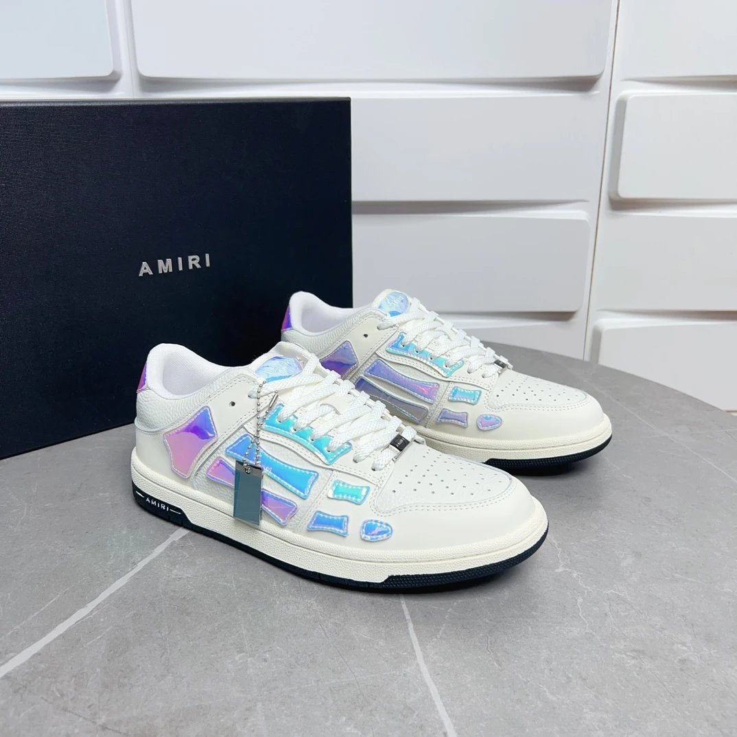 Amiri White Pearl Iridescent Patchwork Low Top Sneakers