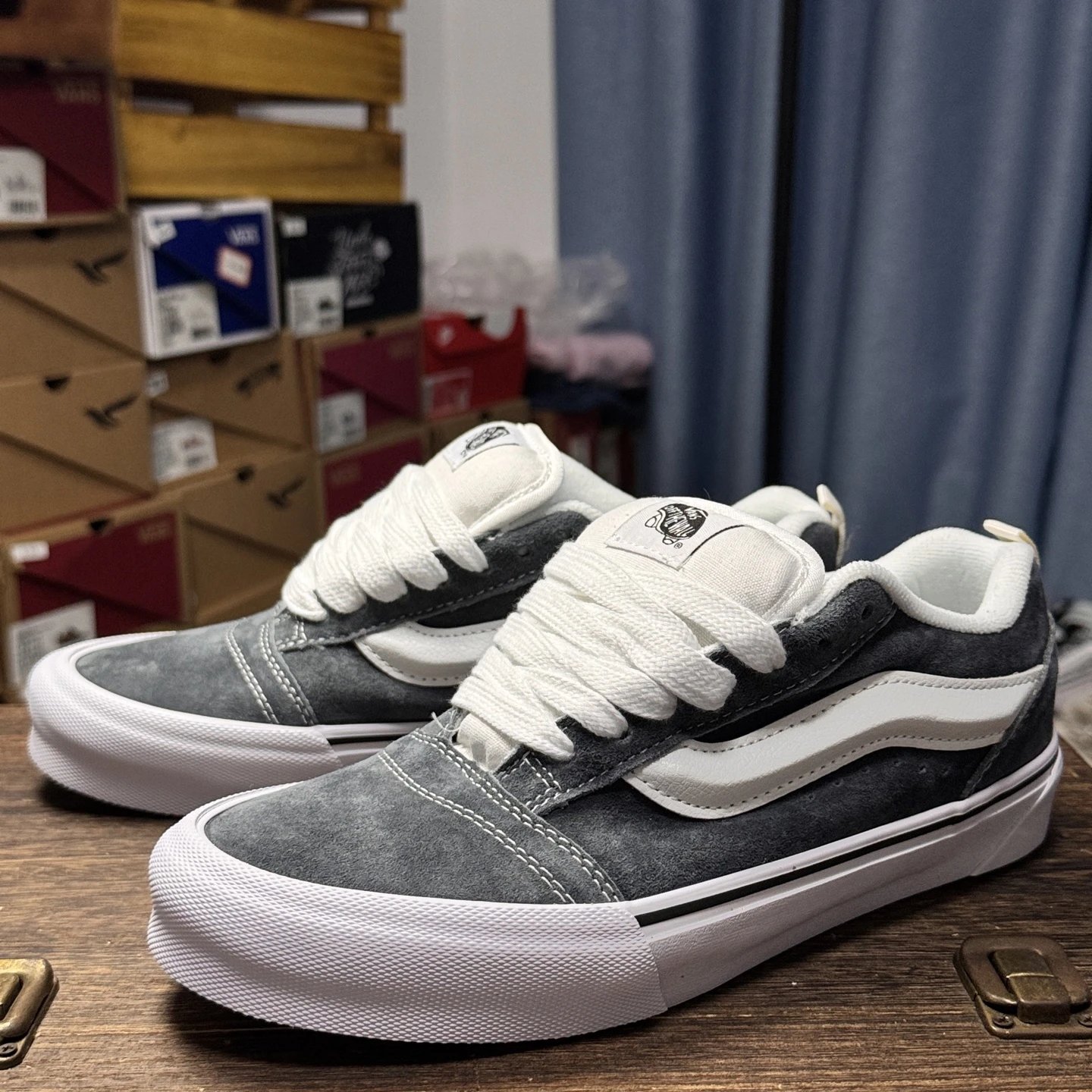Vans Knu Skool Grey White Low-Top Suede Skate Shoes