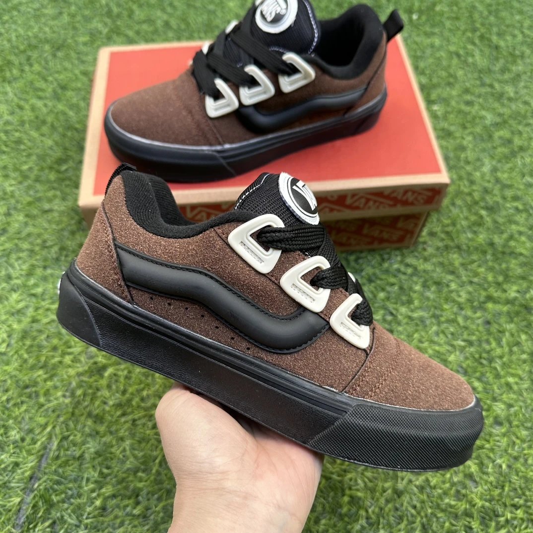 Vans Knu Skool Brown Black Platform Skate Shoes