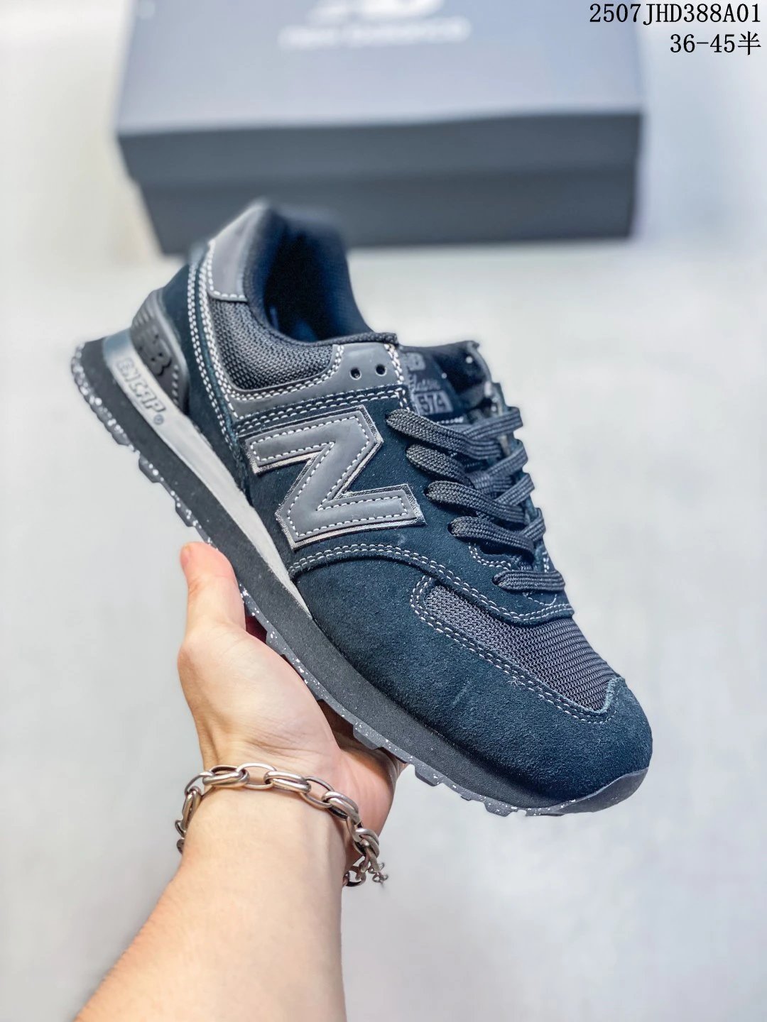 New Balance 574 Deep Navy Suede Mesh Retro Sneakers
