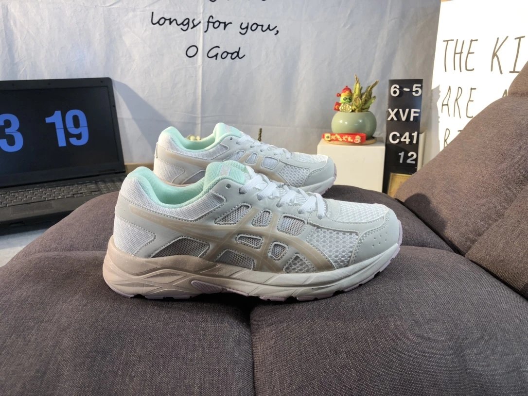 Asics Retro White Gray Mint Mesh Running Shoes