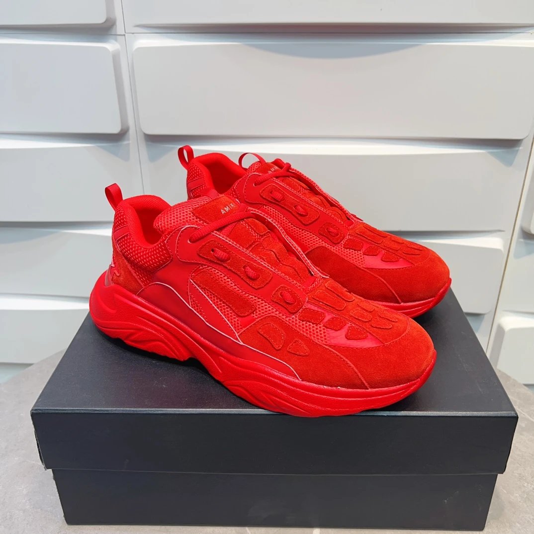 Amiri Red Unisex Dad Sneakers Suede Mesh Velcro Shoes
