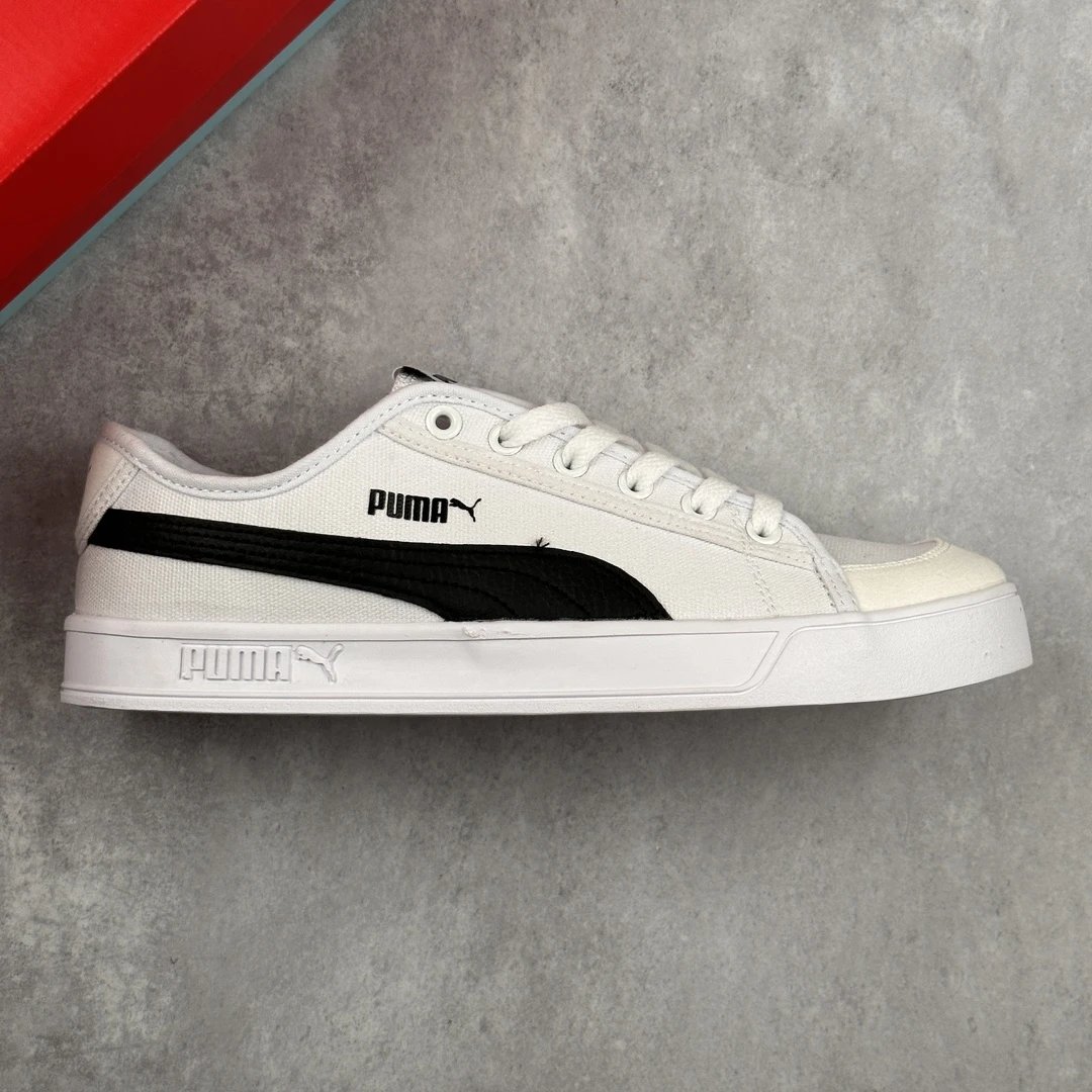 Puma Smash Vulc White Black Canvas Skate Sneakers