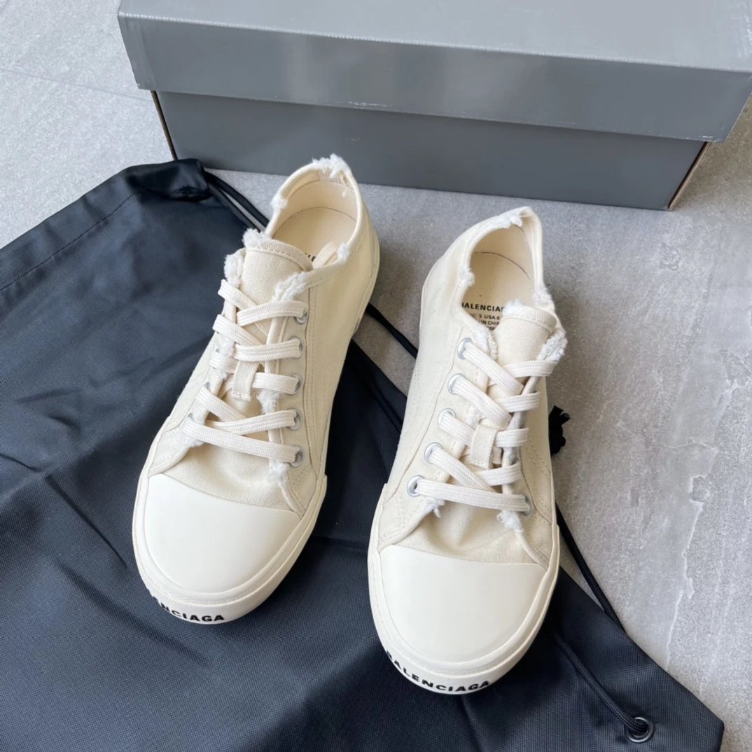 Balenciaga Off-White Frayed Canvas Low-Top Sneakers