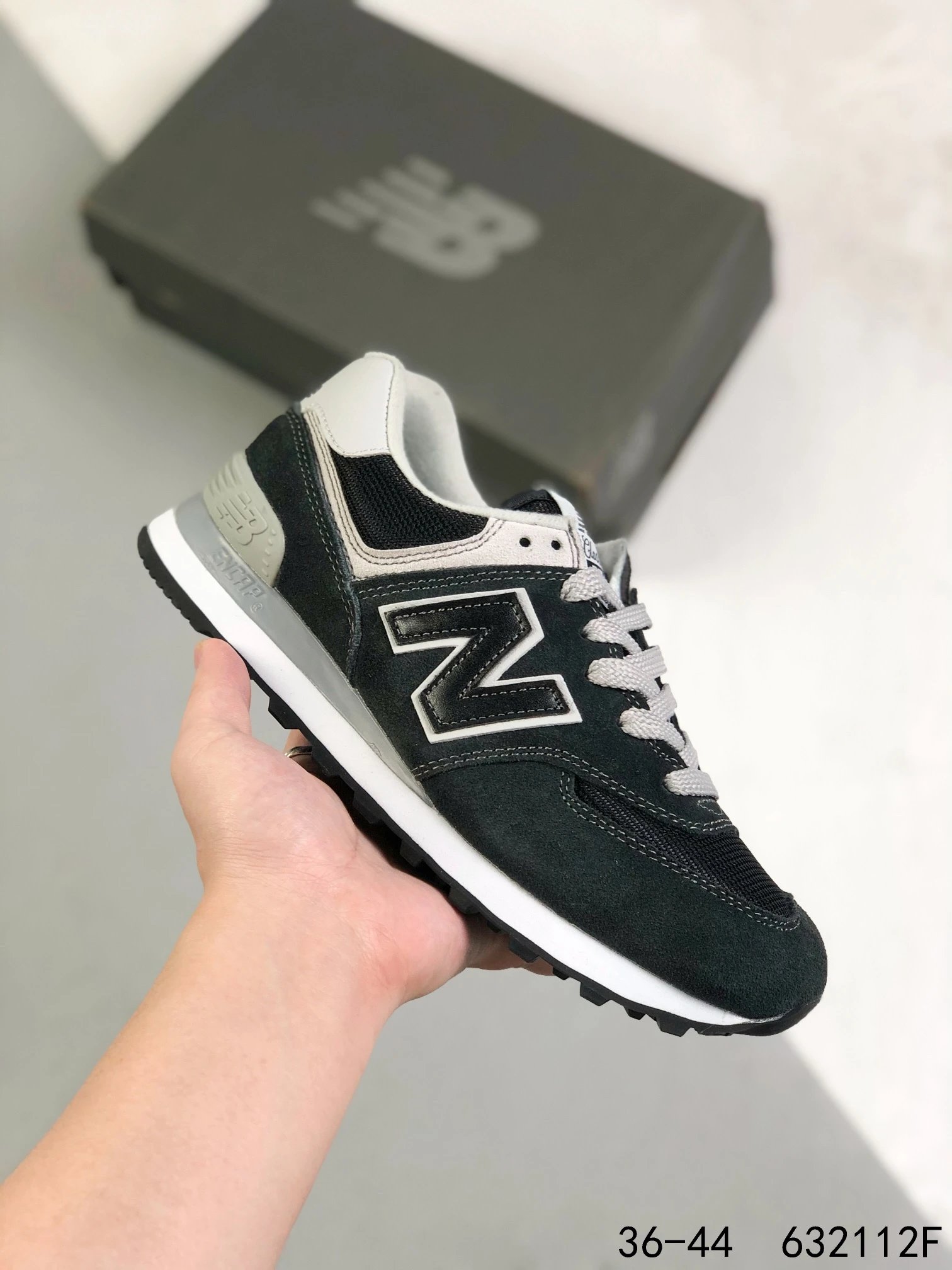 New Balance 574 Black Grey Retro Suede Mesh Sneakers